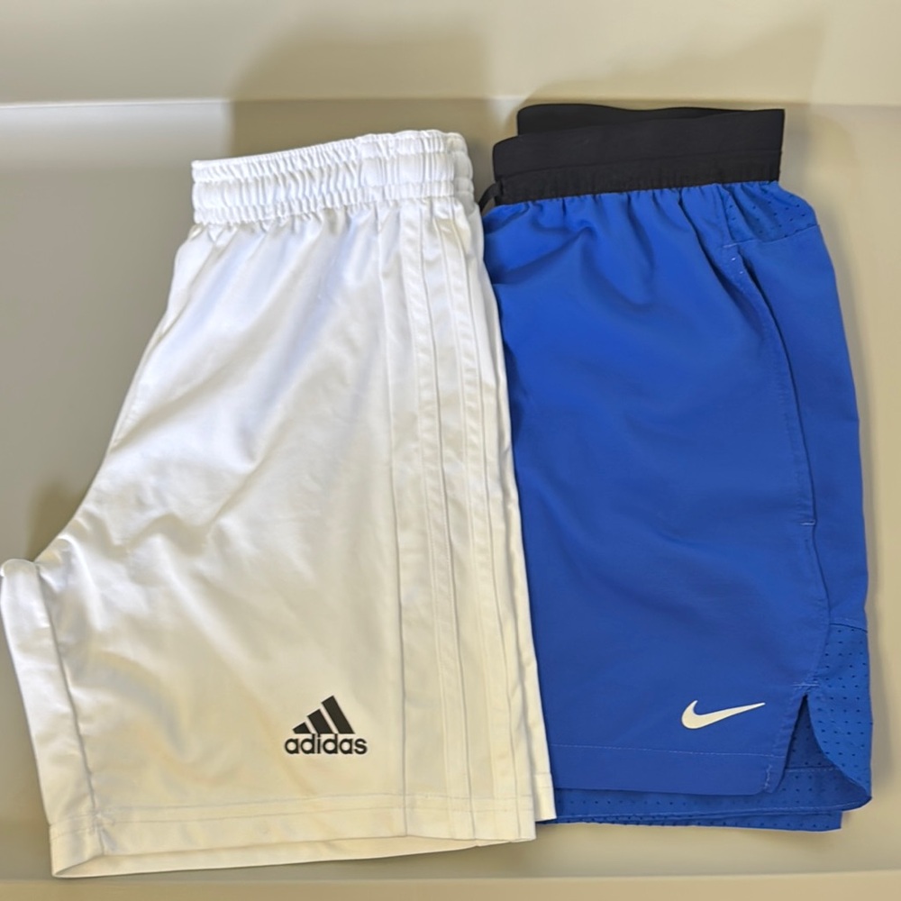 Adidas White Kids Shorts and Nike Blue Kids Shorts